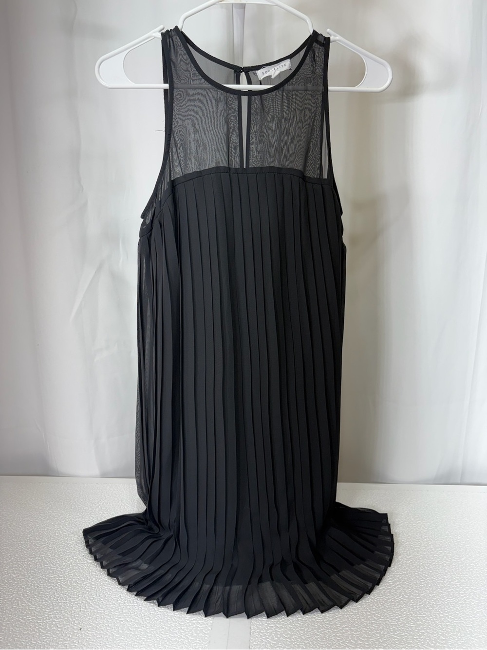 Socialite Black Pleated Mesh Yoke Shift Dress 4346